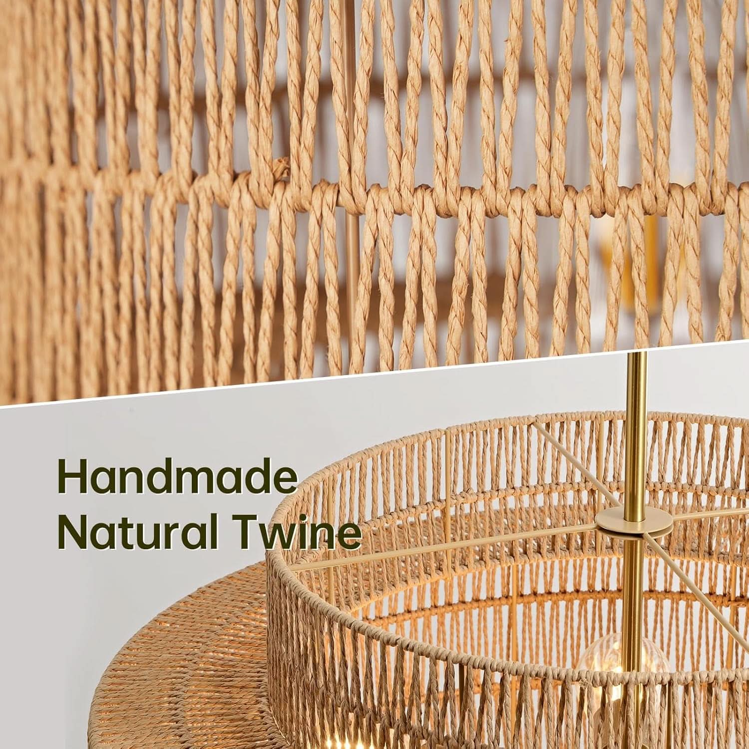 24 Inch Bohemian Handwoven Rattan Chandelier 6 Light