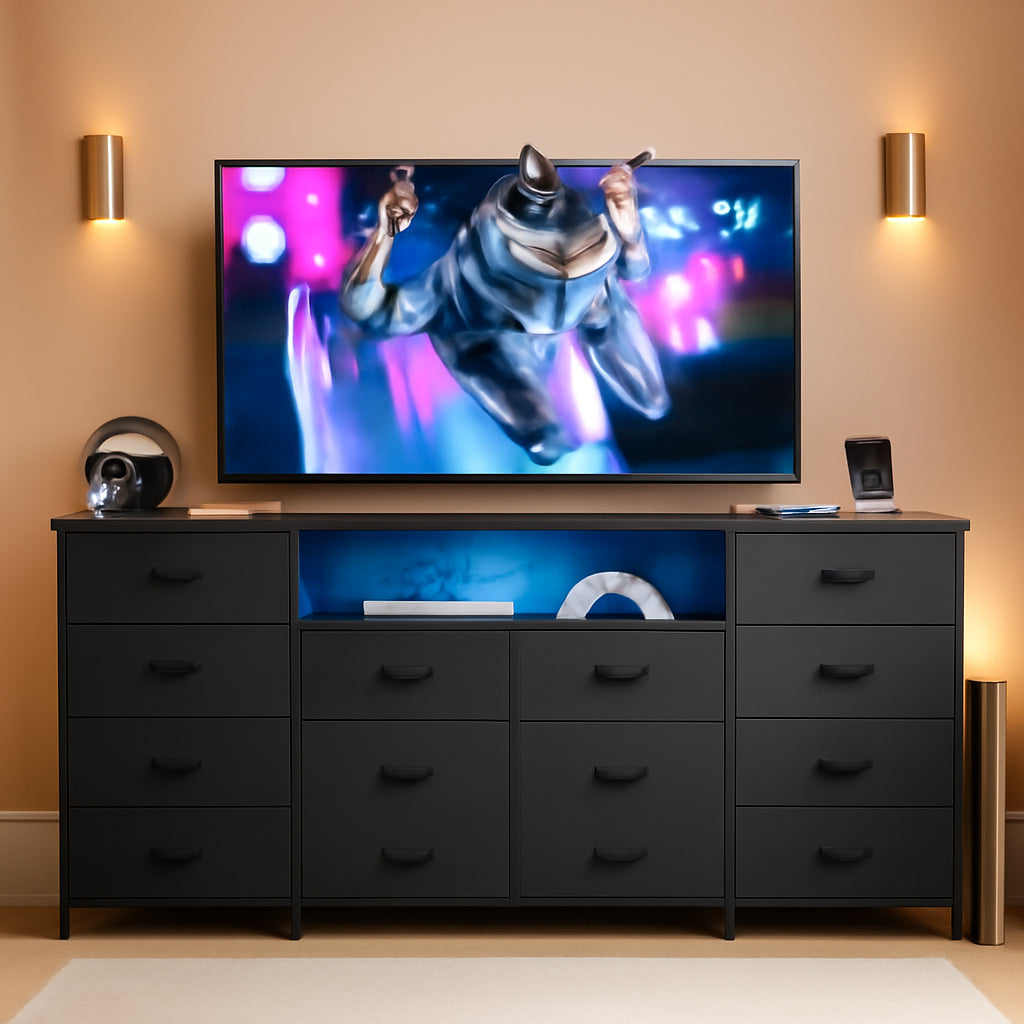 Twelve Drawer Dresser With Contemporary Led Lighting