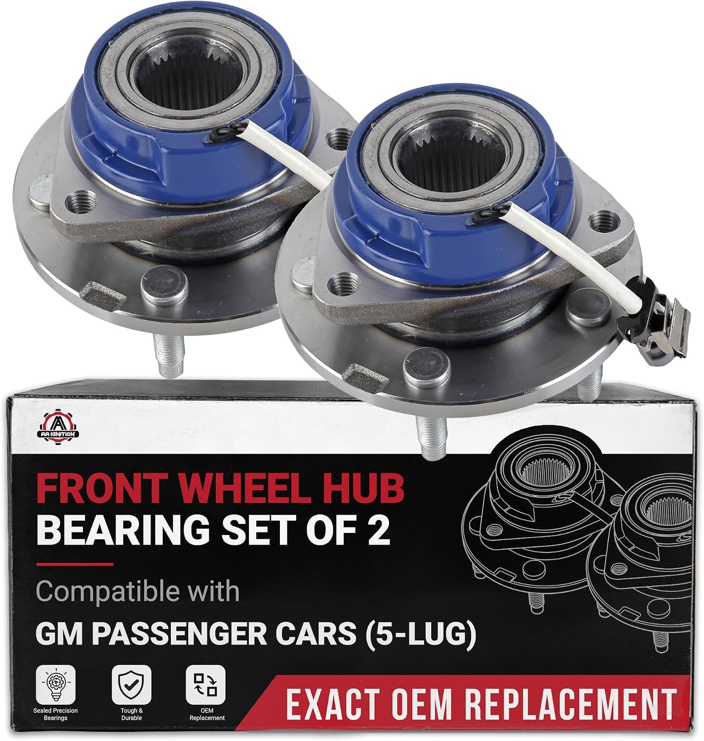 Premium Front Wheel Bearing and Hub Assembly Set of 2 - Fits Buick, Cadillac, Chevrolet Models - Durable Replacement for Century, Lacrosse, Lesabre, Lucerne, Park Avenue, Regal - Replaces 513121