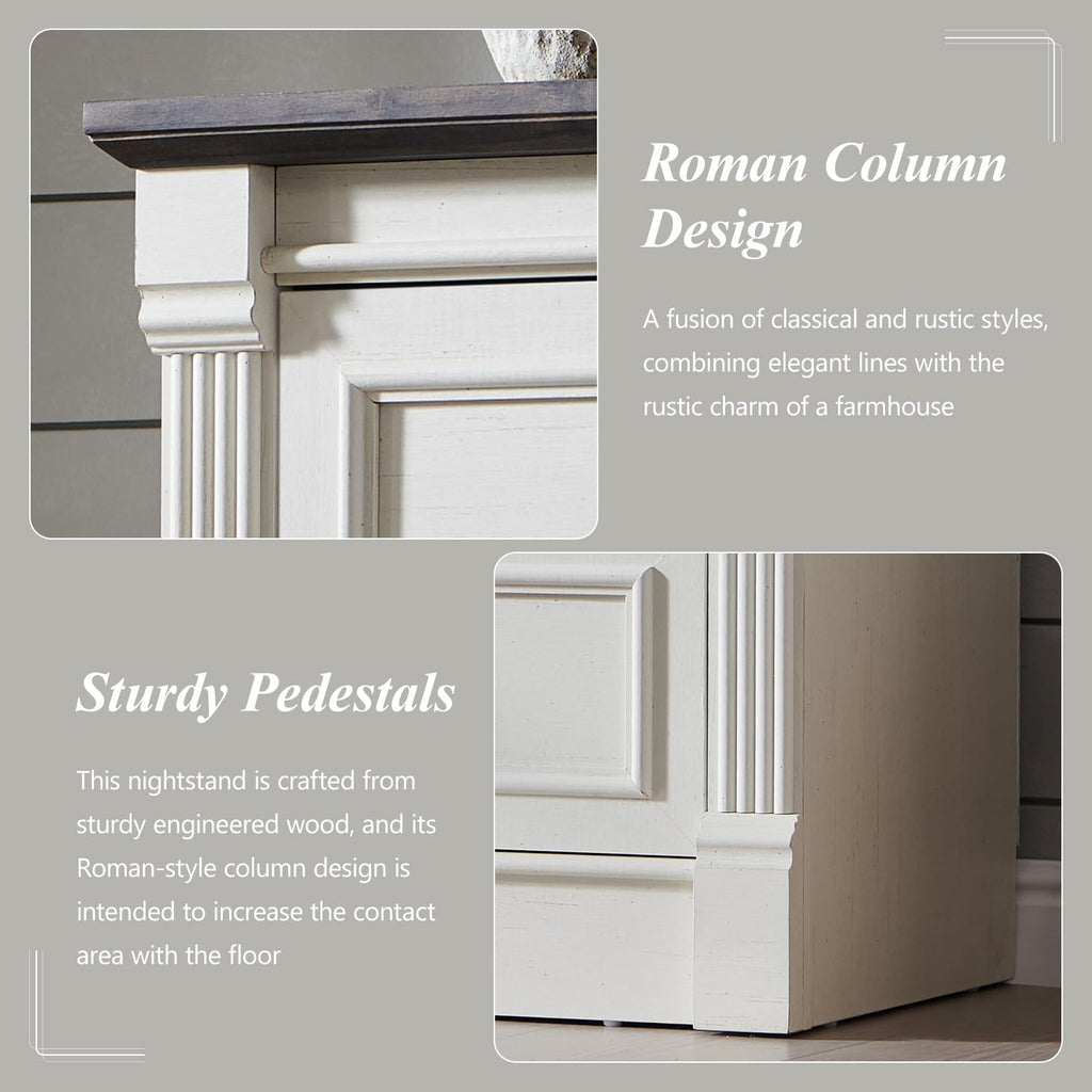 Aitjunz 5 Drawers Dresser for Bedroom, Farmhouse 46" Tall Dressers & Chests of Drawers w/Roman Column, Wood Rustic Closet Dresser w/Two Different Drawer Sizes for Bedroom, Living Room, Light Grey
