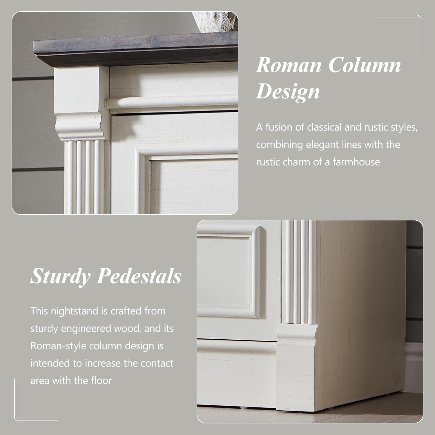 Aitjunz 5 Drawers Dresser for Bedroom, Farmhouse 46" Tall Dressers & Chests of Drawers w/Roman Column, Wood Rustic Closet Dresser w/Two Different Drawer Sizes for Bedroom, Living Room, Light Grey