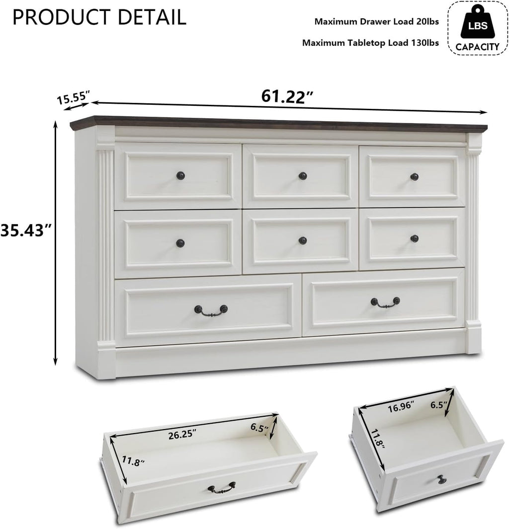 Aitjunz 5 Drawers Dresser for Bedroom, Farmhouse 46" Tall Dressers & Chests of Drawers w/Roman Column, Wood Rustic Closet Dresser w/Two Different Drawer Sizes for Bedroom, Living Room, Light Grey