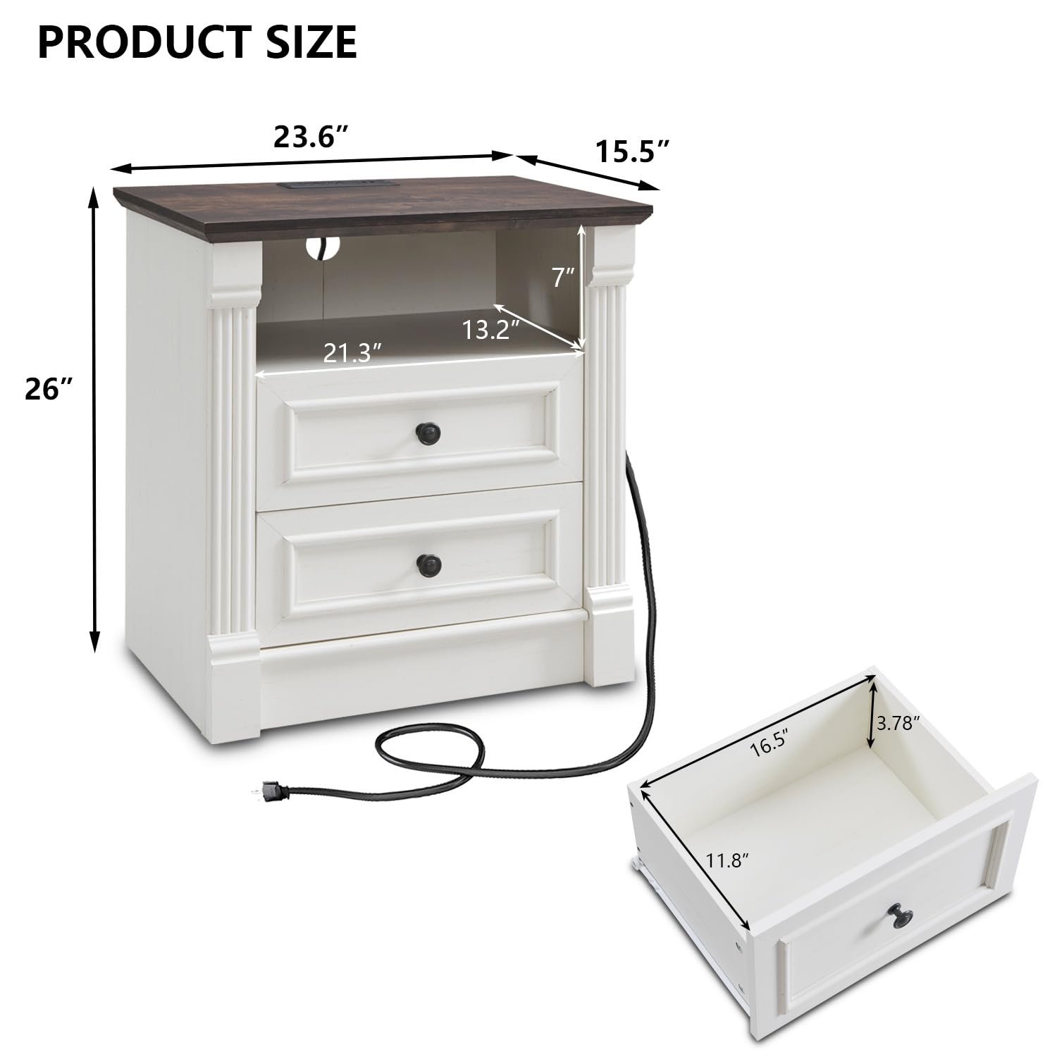 Aitjunz 5 Drawers Dresser for Bedroom, Farmhouse 46" Tall Dressers & Chests of Drawers w/Roman Column, Wood Rustic Closet Dresser w/Two Different Drawer Sizes for Bedroom, Living Room, Light Grey