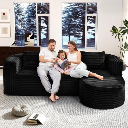 96 Inches Stripe Black PremiumCloudlike Sectional Sofa