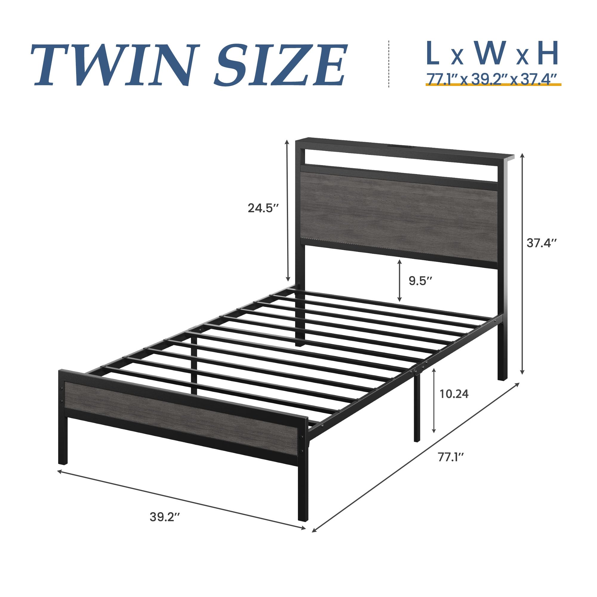Fluest Queen Bed Frame with Headboard & Footboard, Bed Frame with Built-in Charging Station & LED Light, Storage Shelf, Noise-Free, No Box Spring Needed, Easy Assembly, Classic Black