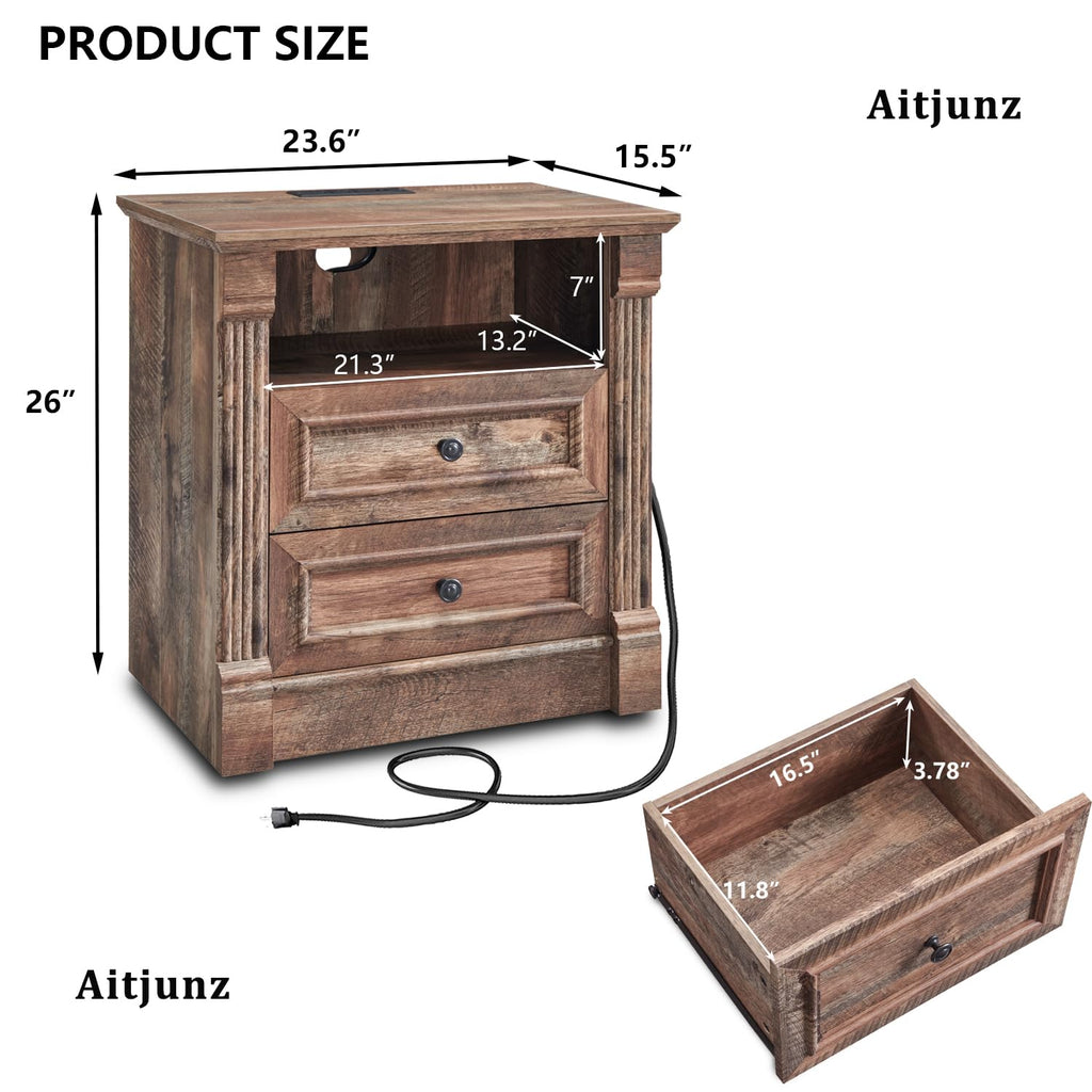 Aitjunz 5 Drawers Dresser for Bedroom, Farmhouse 46" Tall Dressers & Chests of Drawers w/Roman Column, Wood Rustic Closet Dresser w/Two Different Drawer Sizes for Bedroom, Living Room, Light Grey
