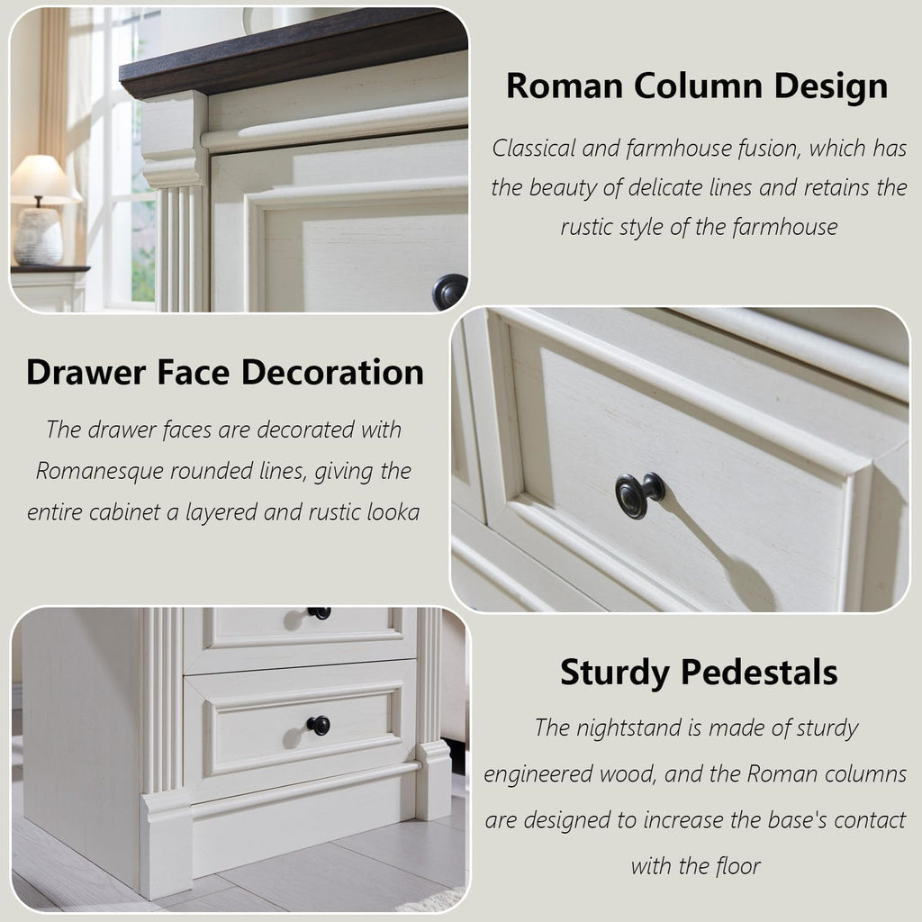 Aitjunz 5 Drawers Dresser for Bedroom, Farmhouse 46" Tall Dressers & Chests of Drawers w/Roman Column, Wood Rustic Closet Dresser w/Two Different Drawer Sizes for Bedroom, Living Room, Light Grey