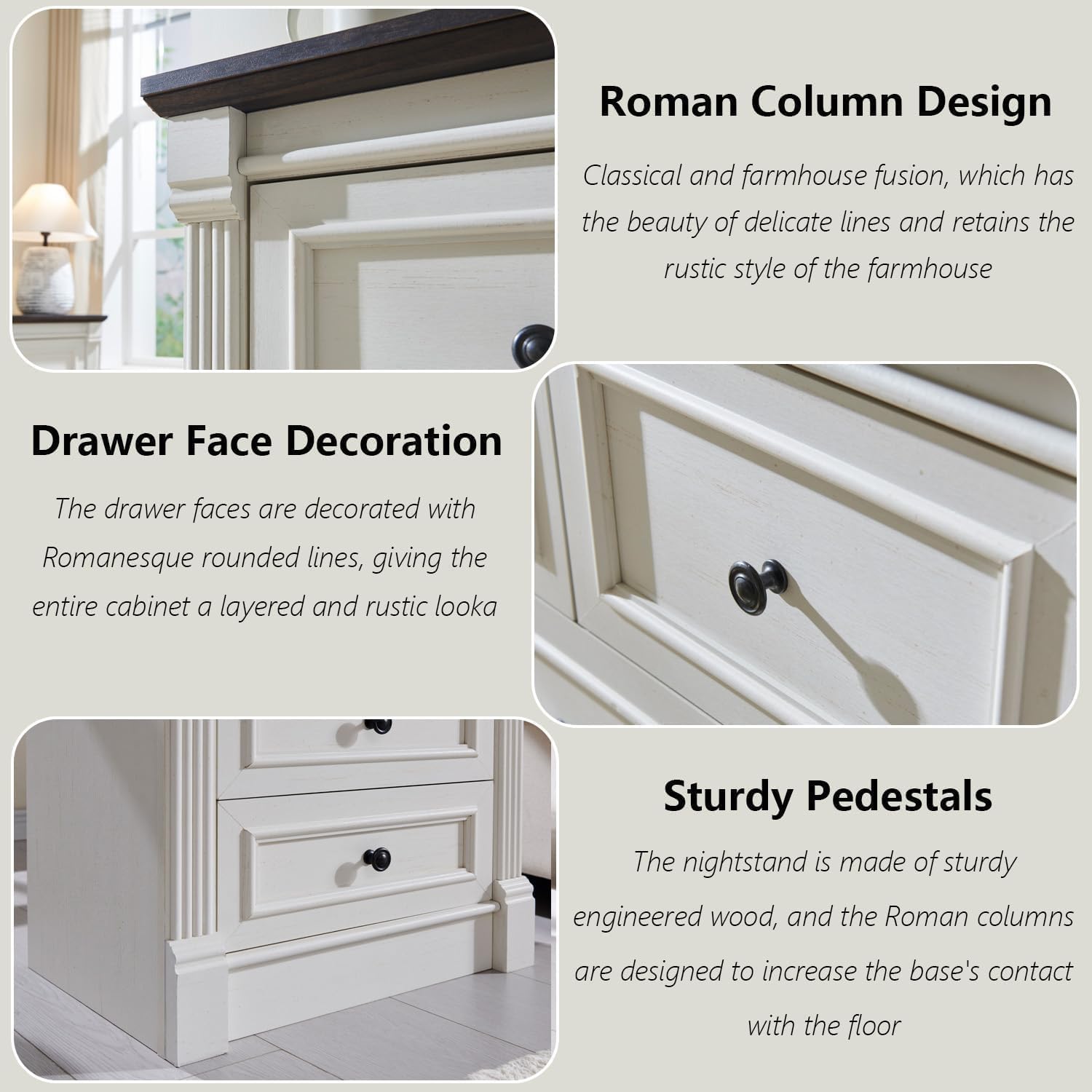 Aitjunz 5 Drawers Dresser for Bedroom, Farmhouse 46" Tall Dressers & Chests of Drawers w/Roman Column, Wood Rustic Closet Dresser w/Two Different Drawer Sizes for Bedroom, Living Room, Light Grey