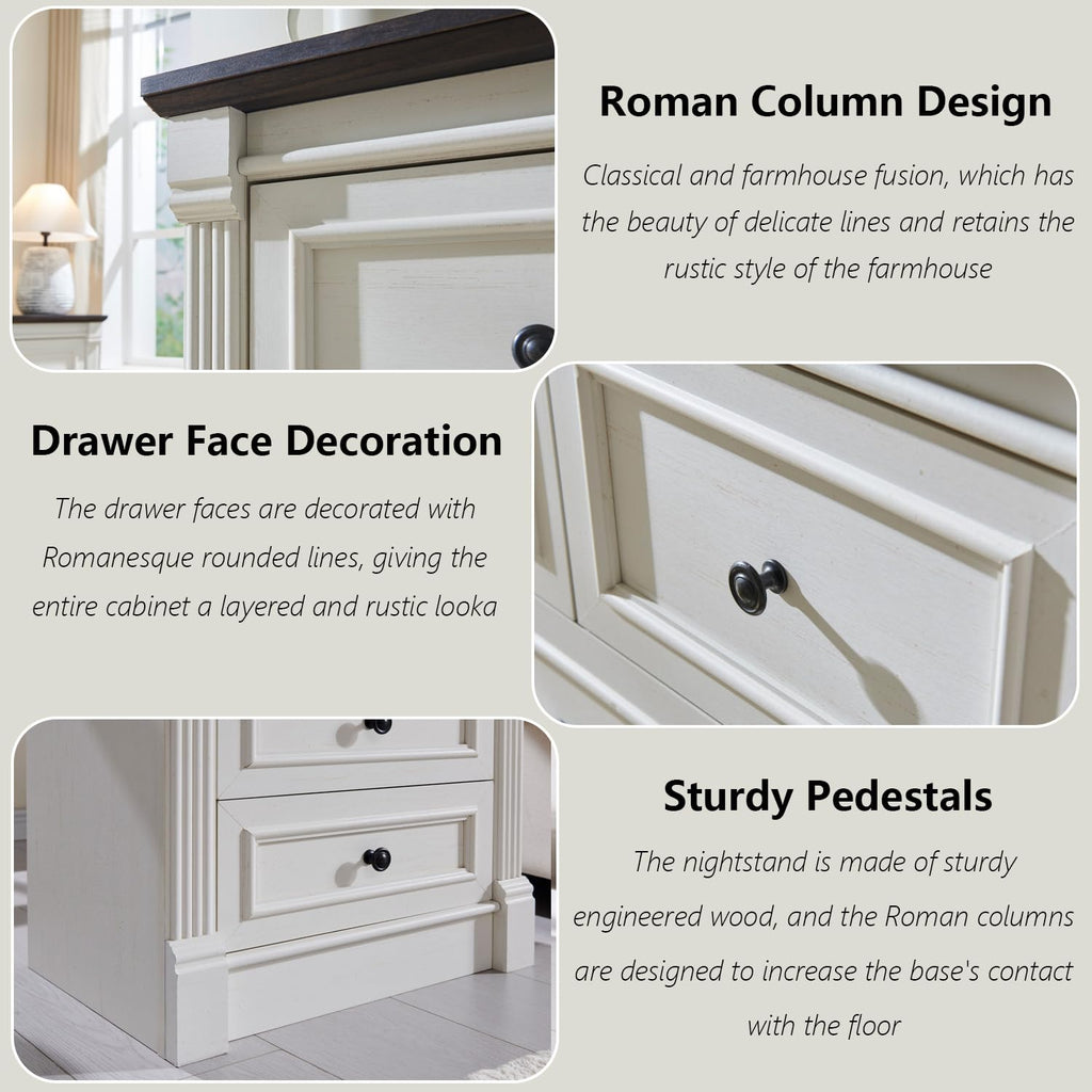 Aitjunz 5 Drawers Dresser for Bedroom, Farmhouse 46" Tall Dressers & Chests of Drawers w/Roman Column, Wood Rustic Closet Dresser w/Two Different Drawer Sizes for Bedroom, Living Room, Light Grey