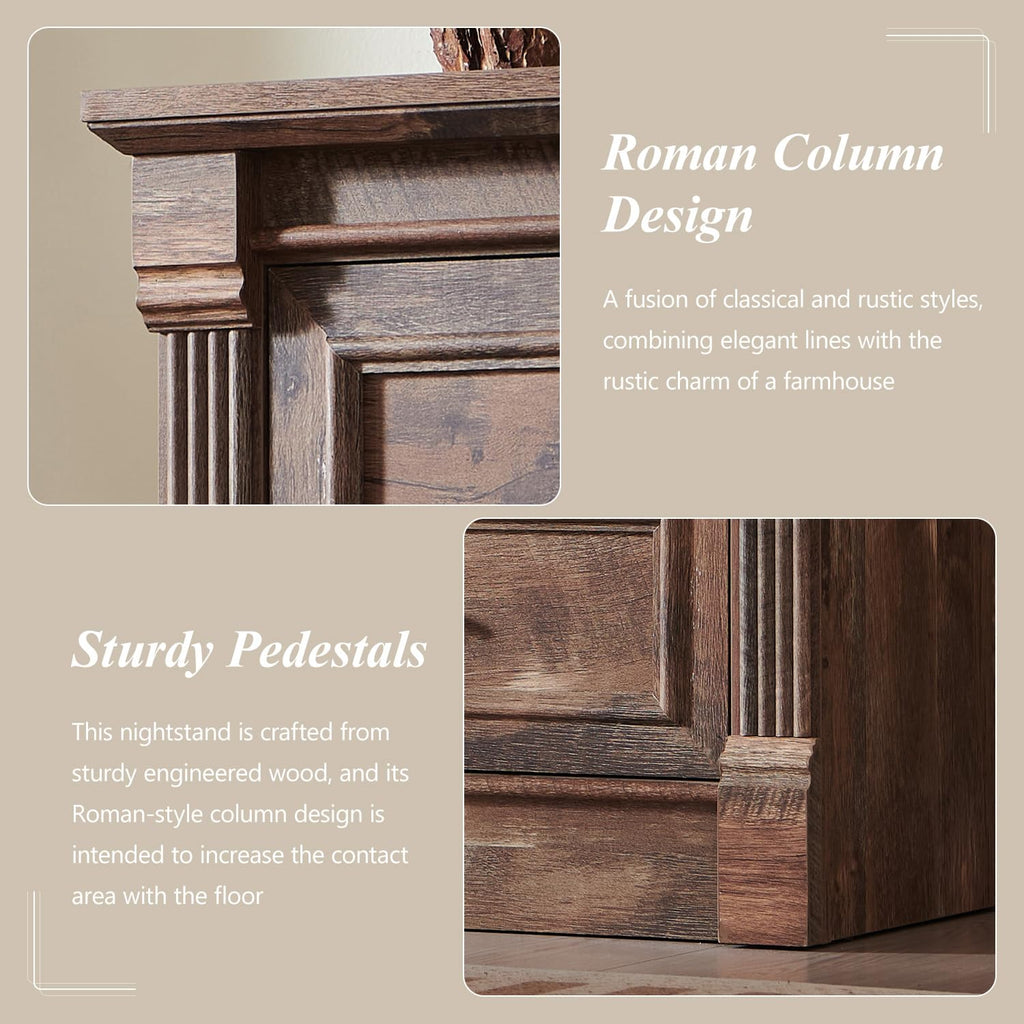 Aitjunz 5 Drawers Dresser for Bedroom, Farmhouse 46" Tall Dressers & Chests of Drawers w/Roman Column, Wood Rustic Closet Dresser w/Two Different Drawer Sizes for Bedroom, Living Room, Light Grey