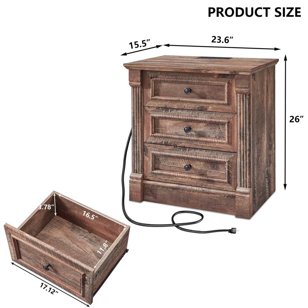 Aitjunz 5 Drawers Dresser for Bedroom, Farmhouse 46" Tall Dressers & Chests of Drawers w/Roman Column, Wood Rustic Closet Dresser w/Two Different Drawer Sizes for Bedroom, Living Room, Light Grey
