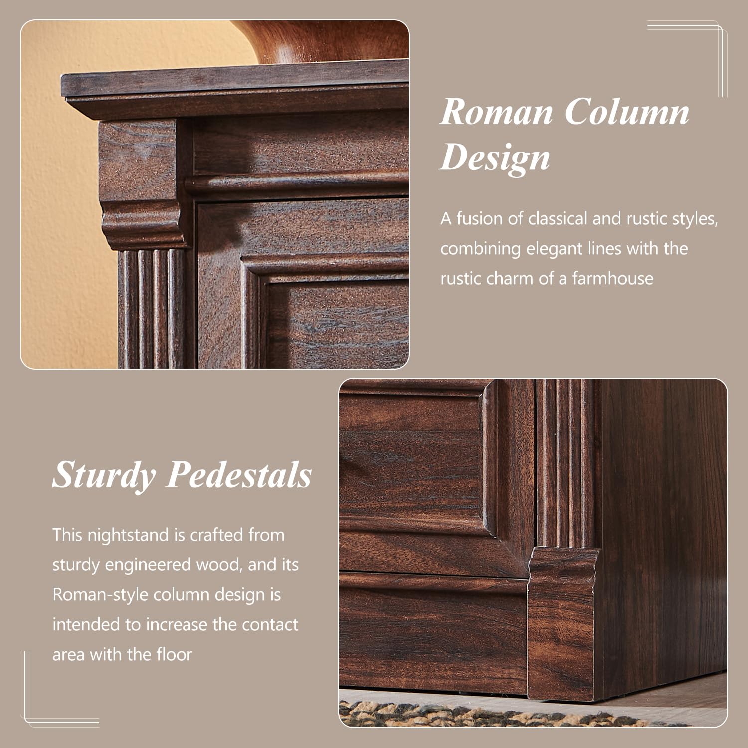 Aitjunz 5 Drawers Dresser for Bedroom, Farmhouse 46" Tall Dressers & Chests of Drawers w/Roman Column, Wood Rustic Closet Dresser w/Two Different Drawer Sizes for Bedroom, Living Room, Light Grey