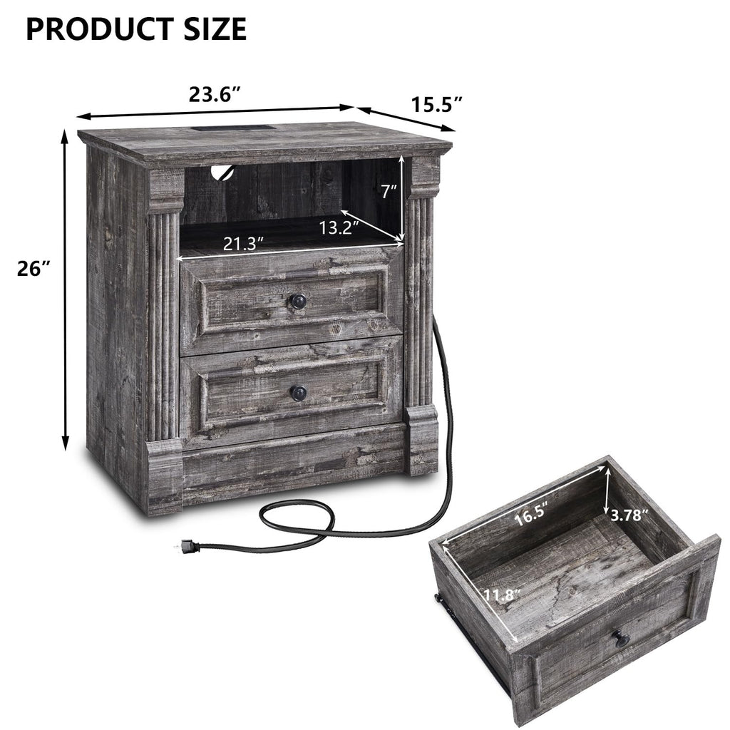 Aitjunz 5 Drawers Dresser for Bedroom, Farmhouse 46" Tall Dressers & Chests of Drawers w/Roman Column, Wood Rustic Closet Dresser w/Two Different Drawer Sizes for Bedroom, Living Room, Light Grey