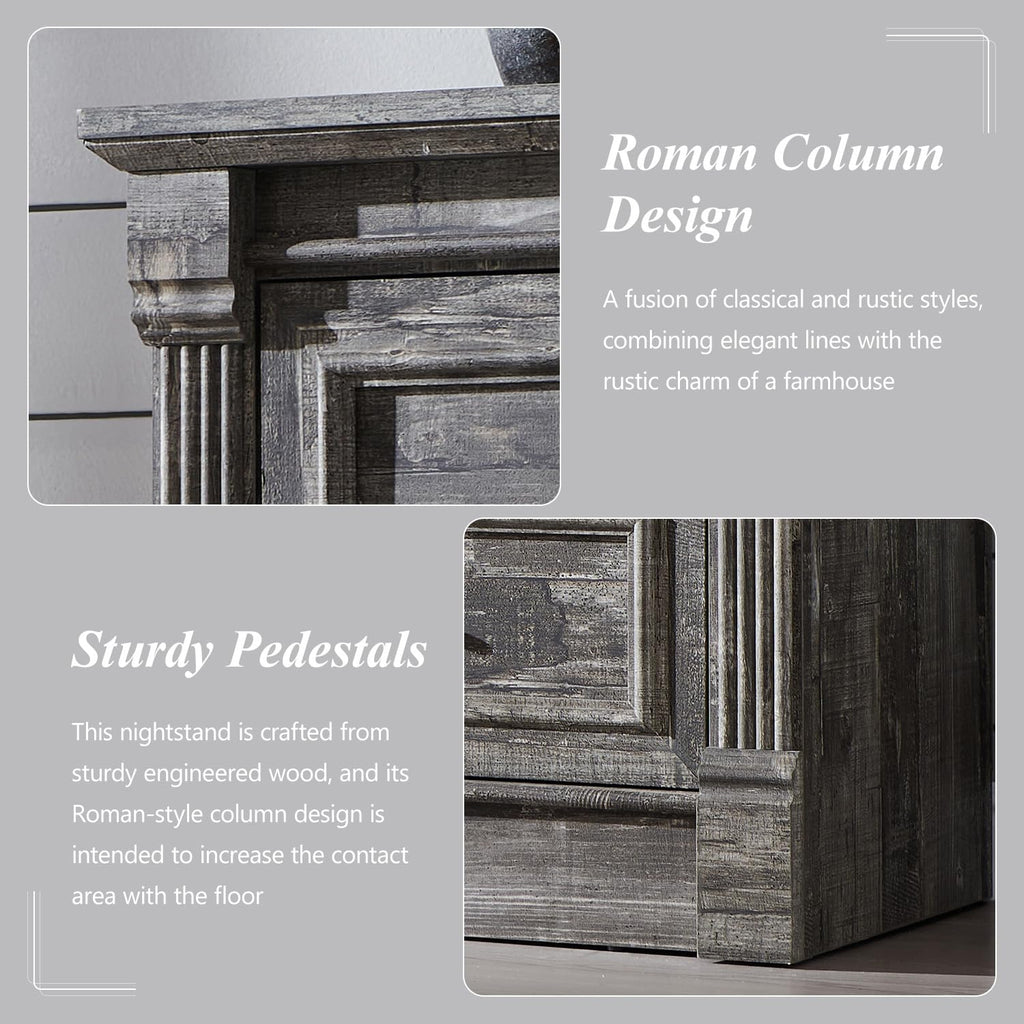 Aitjunz 5 Drawers Dresser for Bedroom, Farmhouse 46" Tall Dressers & Chests of Drawers w/Roman Column, Wood Rustic Closet Dresser w/Two Different Drawer Sizes for Bedroom, Living Room, Light Grey