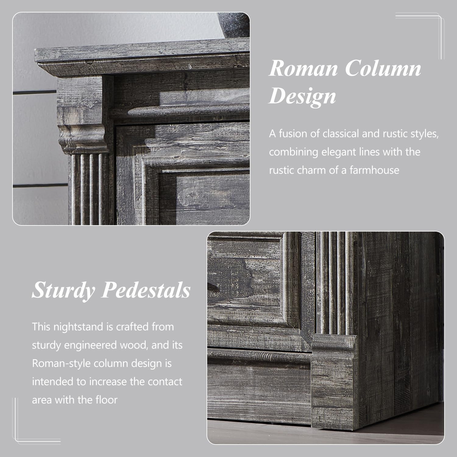 Aitjunz 5 Drawers Dresser for Bedroom, Farmhouse 46" Tall Dressers & Chests of Drawers w/Roman Column, Wood Rustic Closet Dresser w/Two Different Drawer Sizes for Bedroom, Living Room, Light Grey