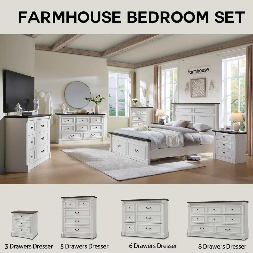 Aitjunz 5 Drawers Dresser for Bedroom, Farmhouse 46" Tall Dressers & Chests of Drawers w/Roman Column, Wood Rustic Closet Dresser w/Two Different Drawer Sizes for Bedroom, Living Room, Light Grey