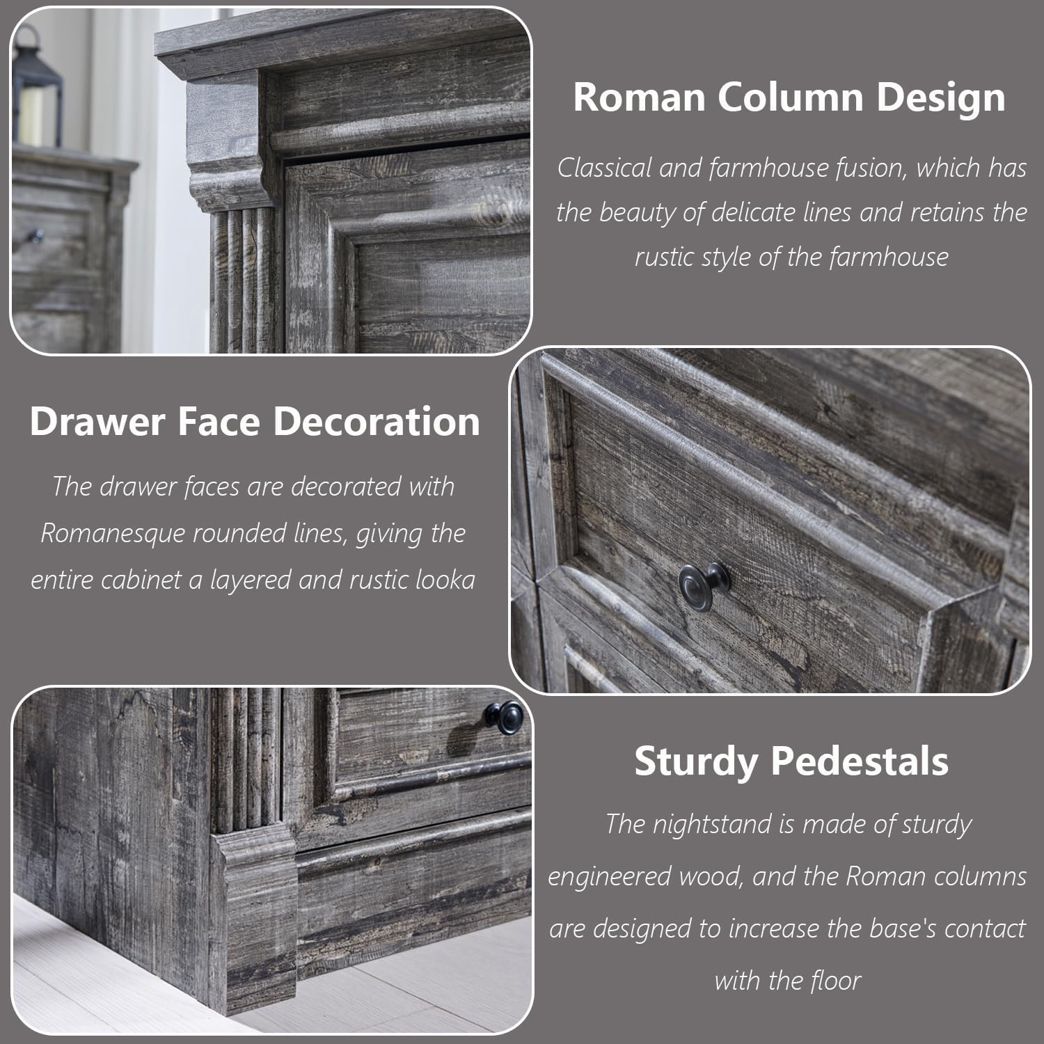Aitjunz 5 Drawers Dresser for Bedroom, Farmhouse 46" Tall Dressers & Chests of Drawers w/Roman Column, Wood Rustic Closet Dresser w/Two Different Drawer Sizes for Bedroom, Living Room, Light Grey