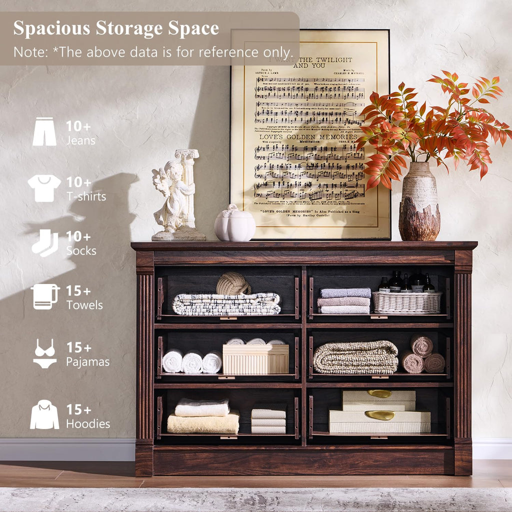 Aitjunz 5 Drawers Dresser for Bedroom, Farmhouse 46" Tall Dressers & Chests of Drawers w/Roman Column, Wood Rustic Closet Dresser w/Two Different Drawer Sizes for Bedroom, Living Room, Light Grey