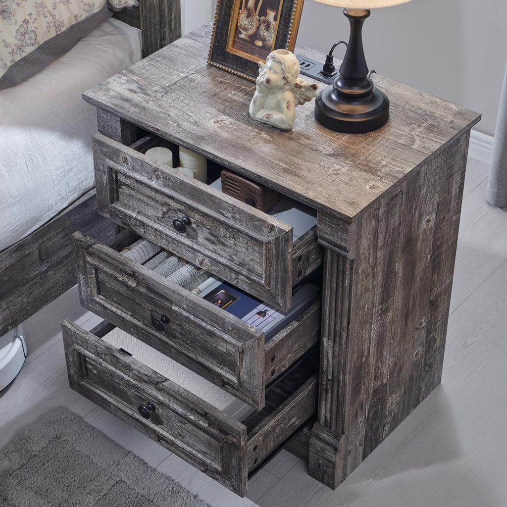 Aitjunz 5 Drawers Dresser for Bedroom, Farmhouse 46" Tall Dressers & Chests of Drawers w/Roman Column, Wood Rustic Closet Dresser w/Two Different Drawer Sizes for Bedroom, Living Room, Light Grey