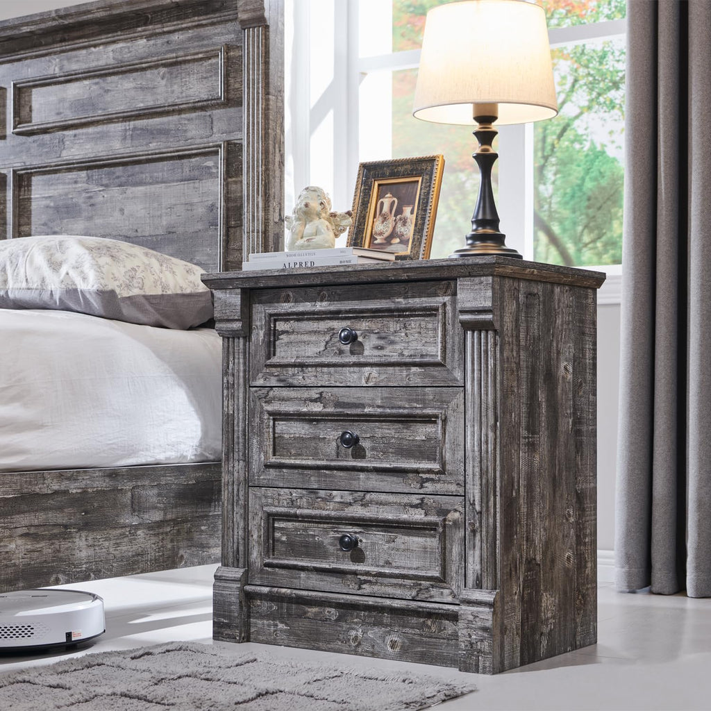 Aitjunz 5 Drawers Dresser for Bedroom, Farmhouse 46" Tall Dressers & Chests of Drawers w/Roman Column, Wood Rustic Closet Dresser w/Two Different Drawer Sizes for Bedroom, Living Room, Light Grey