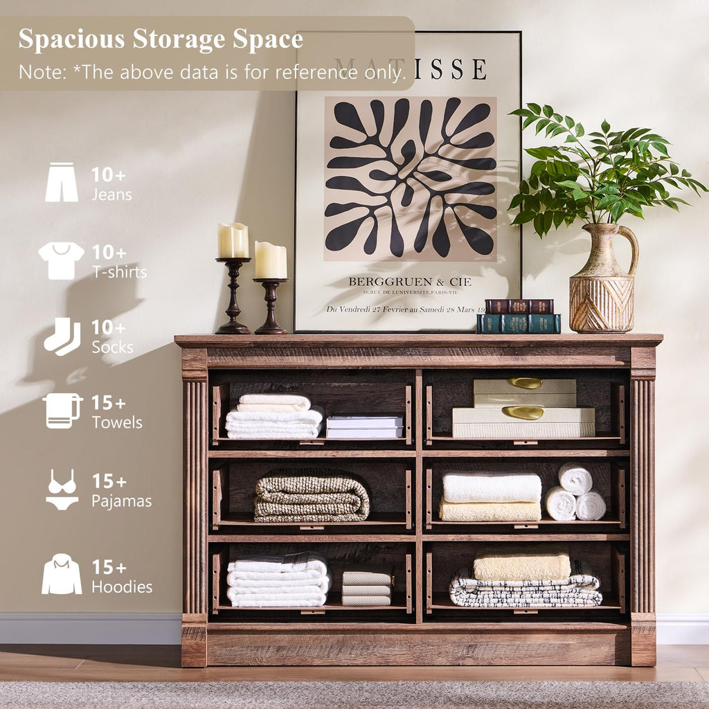 Aitjunz 5 Drawers Dresser for Bedroom, Farmhouse 46" Tall Dressers & Chests of Drawers w/Roman Column, Wood Rustic Closet Dresser w/Two Different Drawer Sizes for Bedroom, Living Room, Light Grey