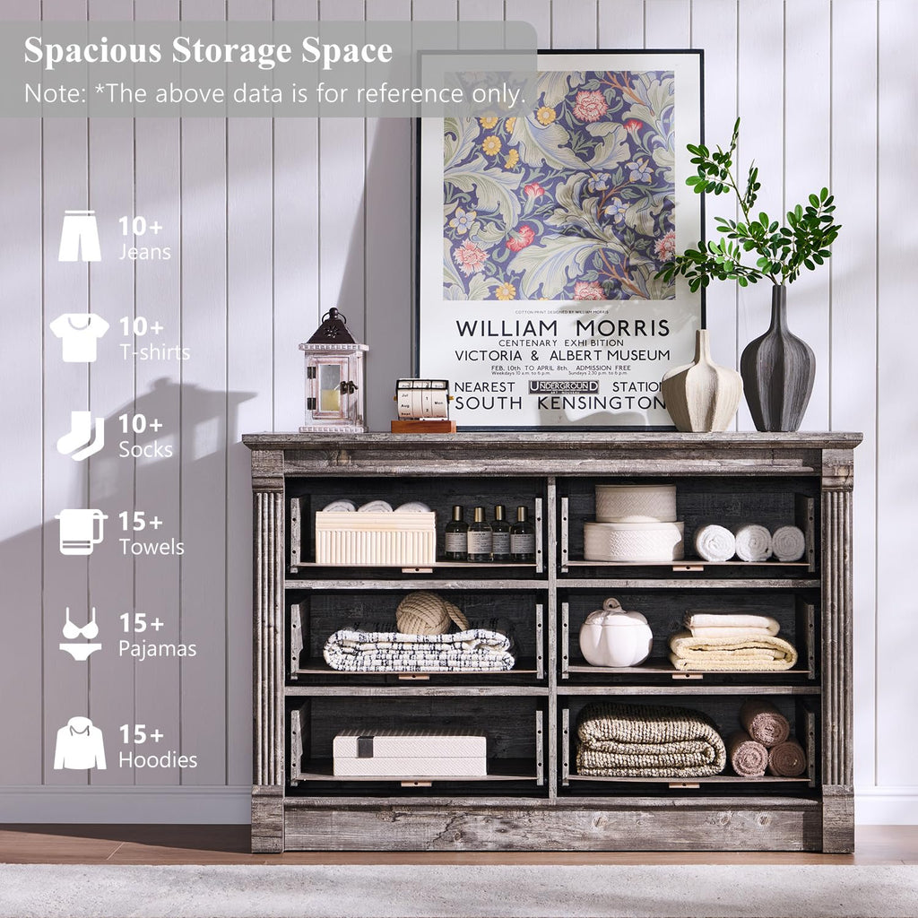 Aitjunz 5 Drawers Dresser for Bedroom, Farmhouse 46" Tall Dressers & Chests of Drawers w/Roman Column, Wood Rustic Closet Dresser w/Two Different Drawer Sizes for Bedroom, Living Room, Light Grey