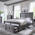 Aitjunz Farmhouse Queen Size Bed Frame with 51" Tall Headboard, Wood Platform Bed Frame with 20" Tall Roman Column Decoration Footboard & 2 Large Storage Drawers, No Box Spring Needed (Light Grey)