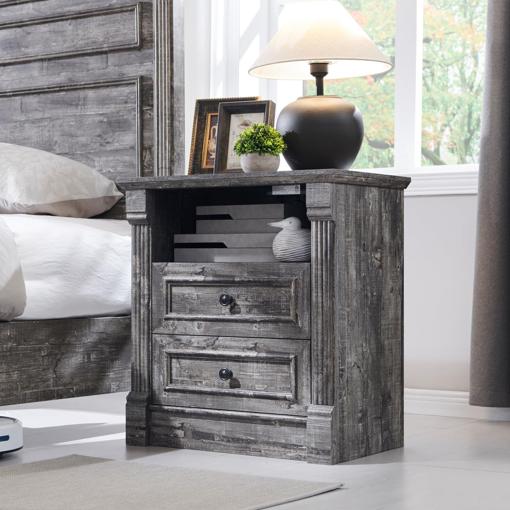 Aitjunz 5 Drawers Dresser for Bedroom, Farmhouse 46" Tall Dressers & Chests of Drawers w/Roman Column, Wood Rustic Closet Dresser w/Two Different Drawer Sizes for Bedroom, Living Room, Light Grey