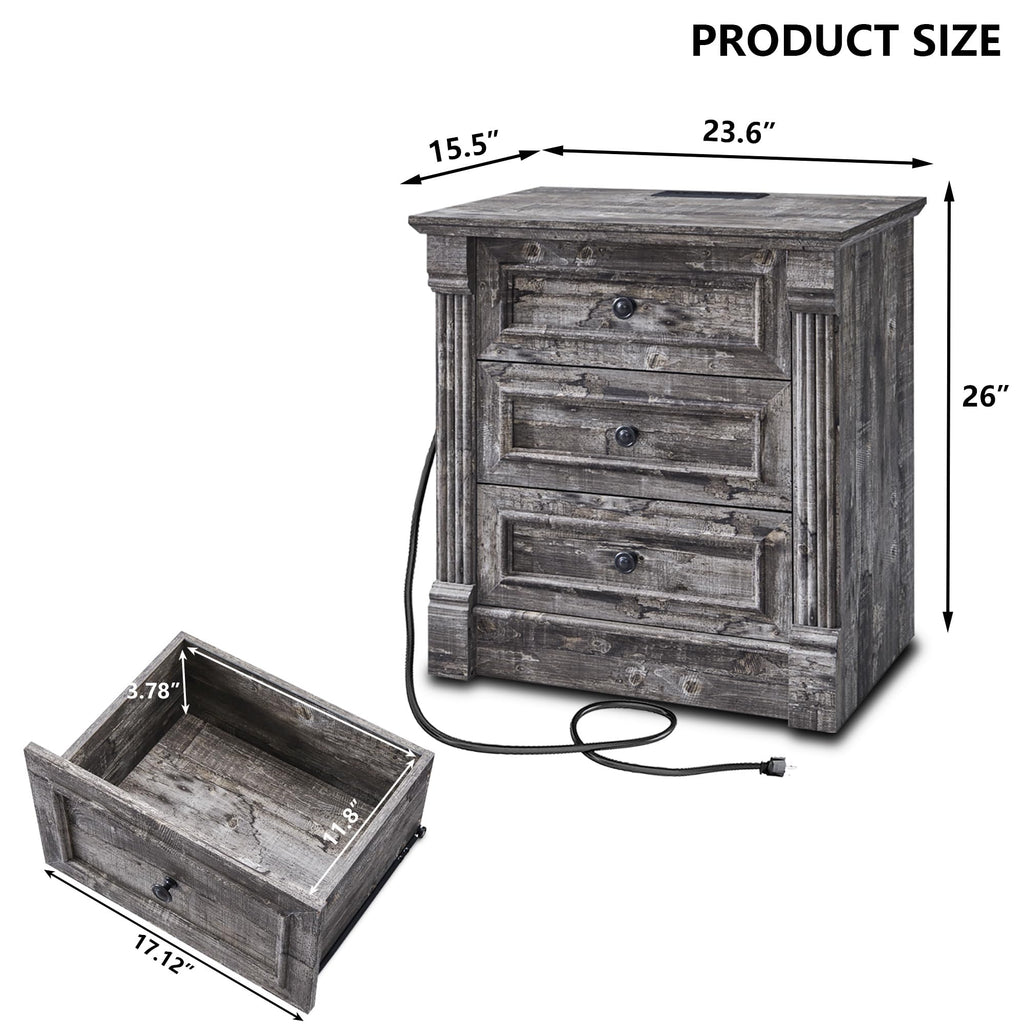 Aitjunz 5 Drawers Dresser for Bedroom, Farmhouse 46" Tall Dressers & Chests of Drawers w/Roman Column, Wood Rustic Closet Dresser w/Two Different Drawer Sizes for Bedroom, Living Room, Light Grey