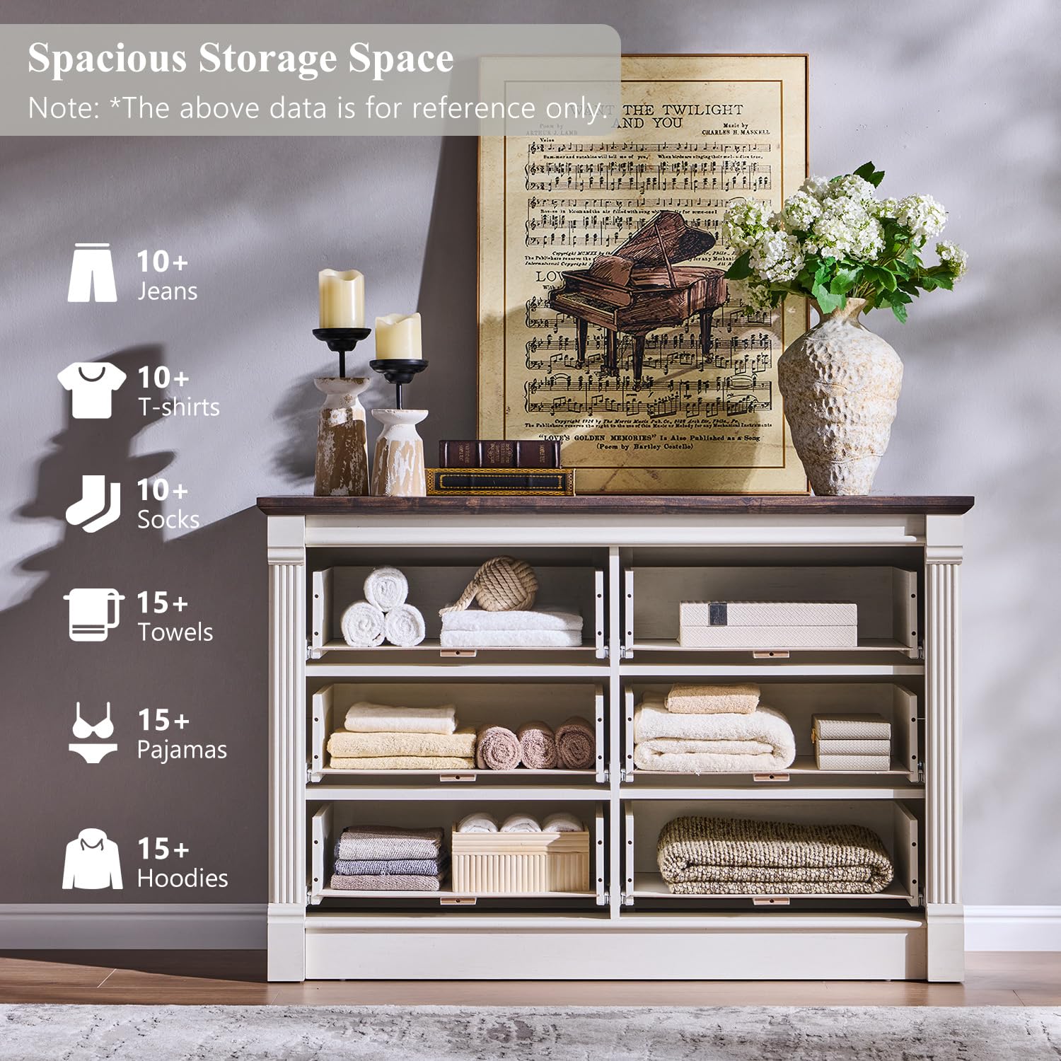 Aitjunz 5 Drawers Dresser for Bedroom, Farmhouse 46" Tall Dressers & Chests of Drawers w/Roman Column, Wood Rustic Closet Dresser w/Two Different Drawer Sizes for Bedroom, Living Room, Light Grey