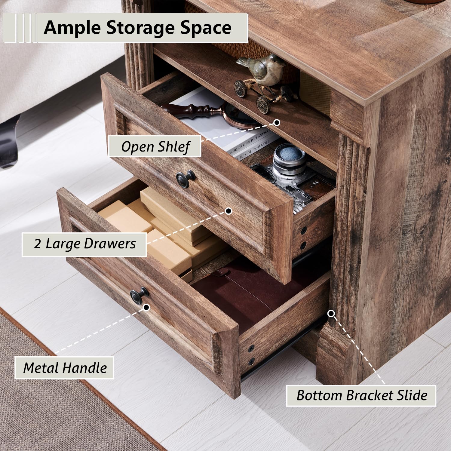 Aitjunz 5 Drawers Dresser for Bedroom, Farmhouse 46" Tall Dressers & Chests of Drawers w/Roman Column, Wood Rustic Closet Dresser w/Two Different Drawer Sizes for Bedroom, Living Room, Light Grey