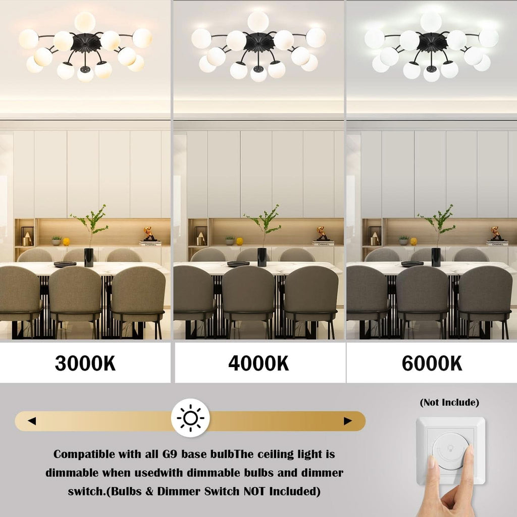 Milk Glass Sputnik Chandelier 12 Light Black Handblown