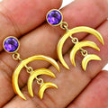 Celestial Triple Crescent Moon Gemstone Earrings 18K Gold Plated TGE1002 EM-1249