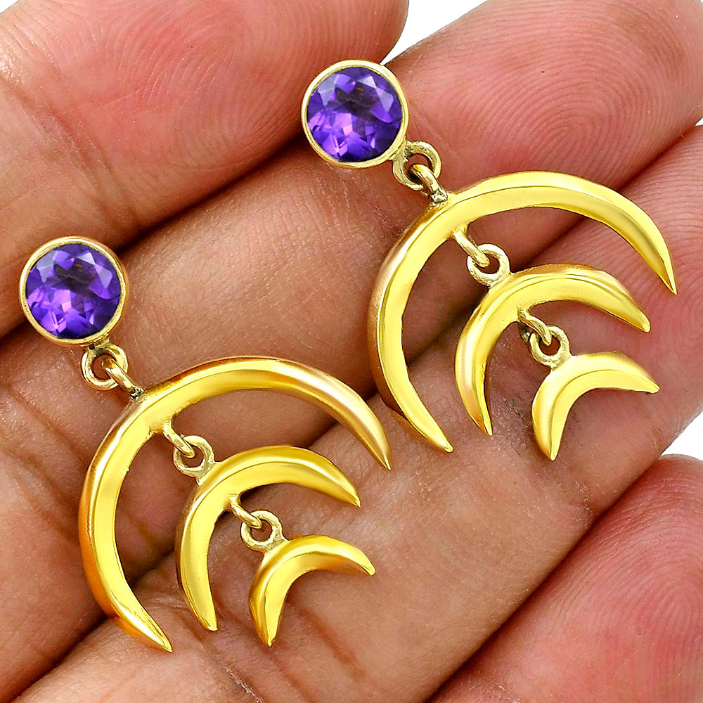 Celestial Triple Crescent Moon Gemstone Earrings 18K Gold Plated TGE1002 EM-1249