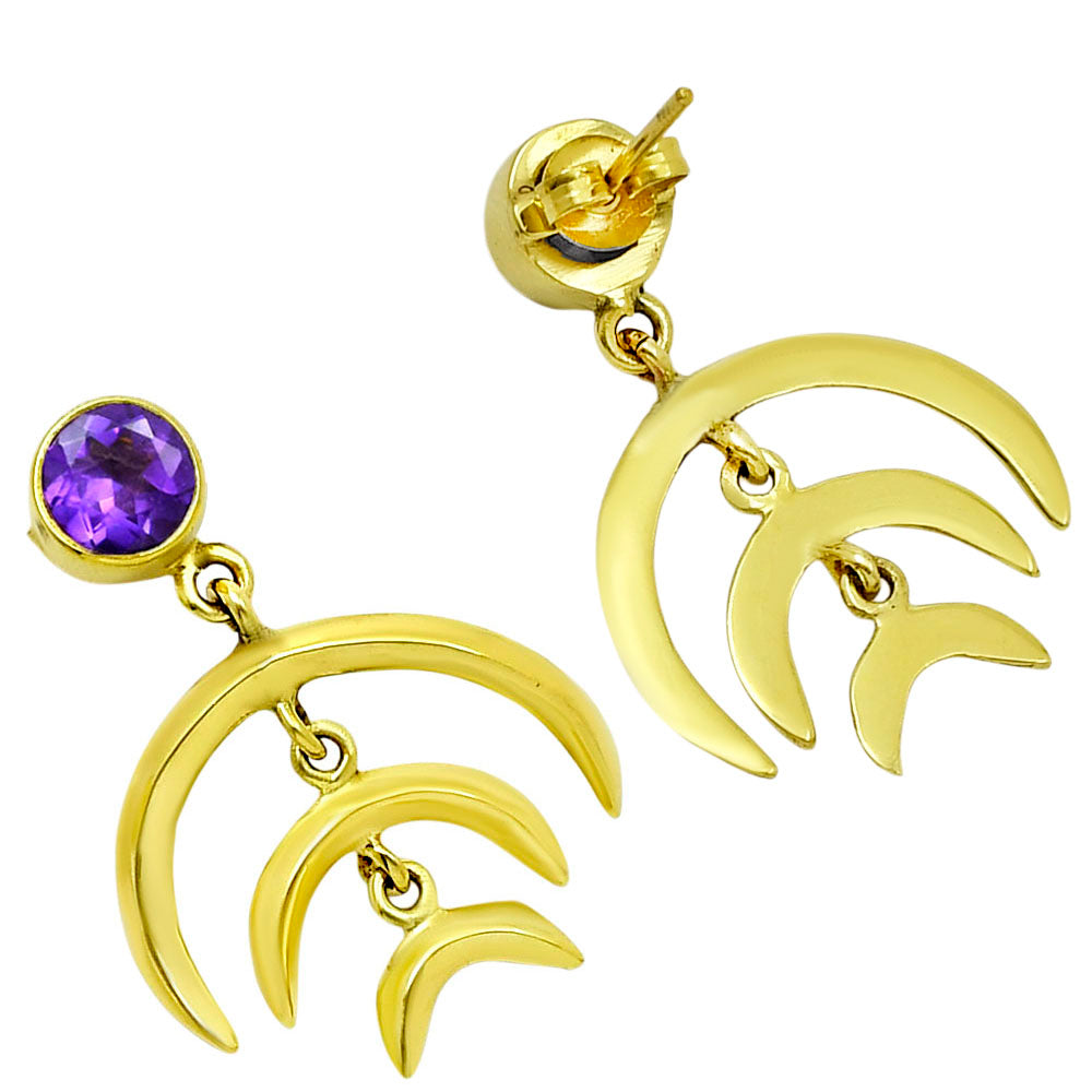 Celestial Triple Crescent Moon Gemstone Earrings 18K Gold Plated TGE1002 EM-1249