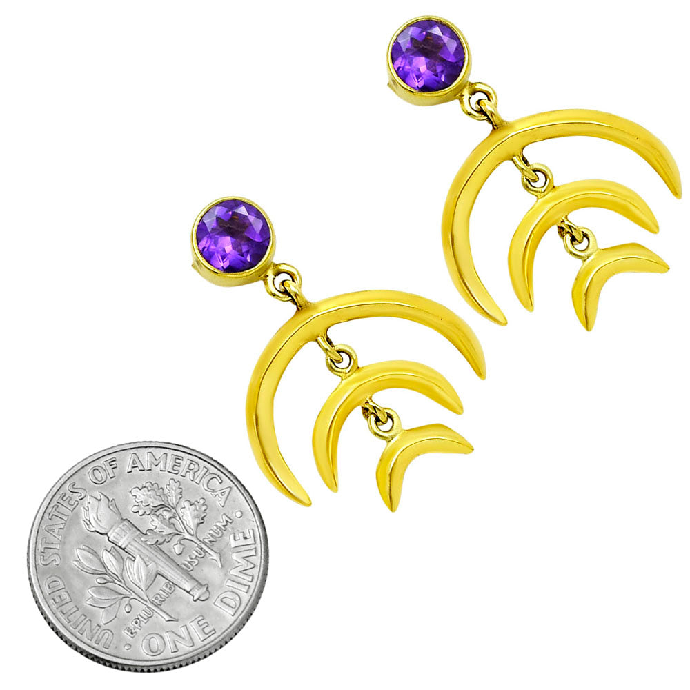 Celestial Triple Crescent Moon Gemstone Earrings 18K Gold Plated TGE1002 EM-1249