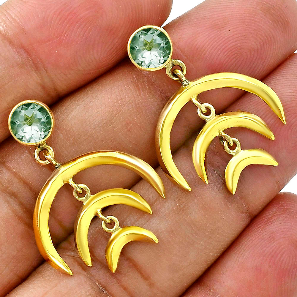 Celestial Triple Crescent Moon Gemstone Earrings 18K Gold Plated TGE1002 EM-1249
