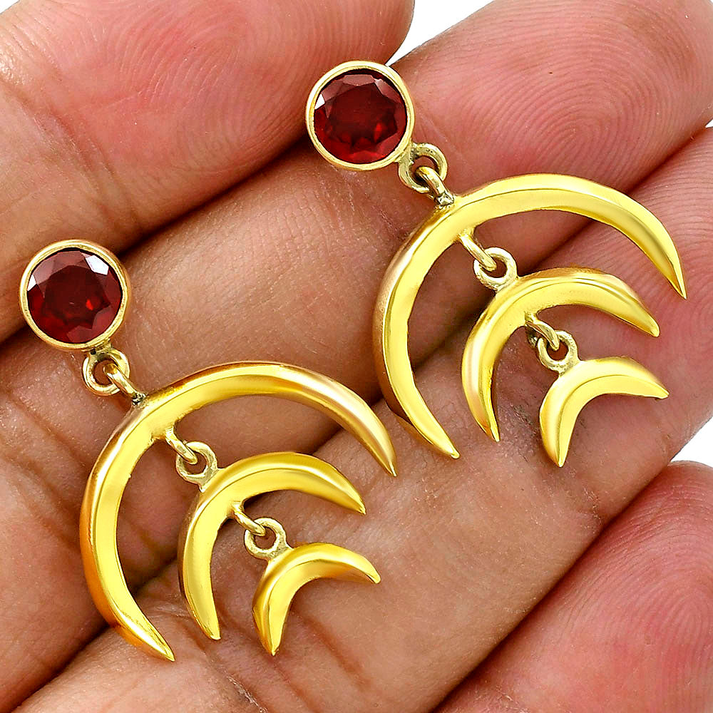 Celestial Triple Crescent Moon Gemstone Earrings 18K Gold Plated TGE1002 EM-1249