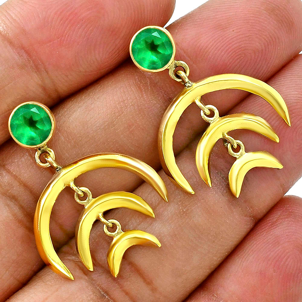 Celestial Triple Crescent Moon Gemstone Earrings 18K Gold Plated TGE1002 EM-1249