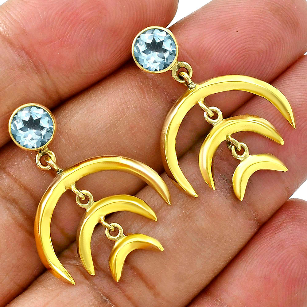 Celestial Triple Crescent Moon Gemstone Earrings 18K Gold Plated TGE1002 EM-1249
