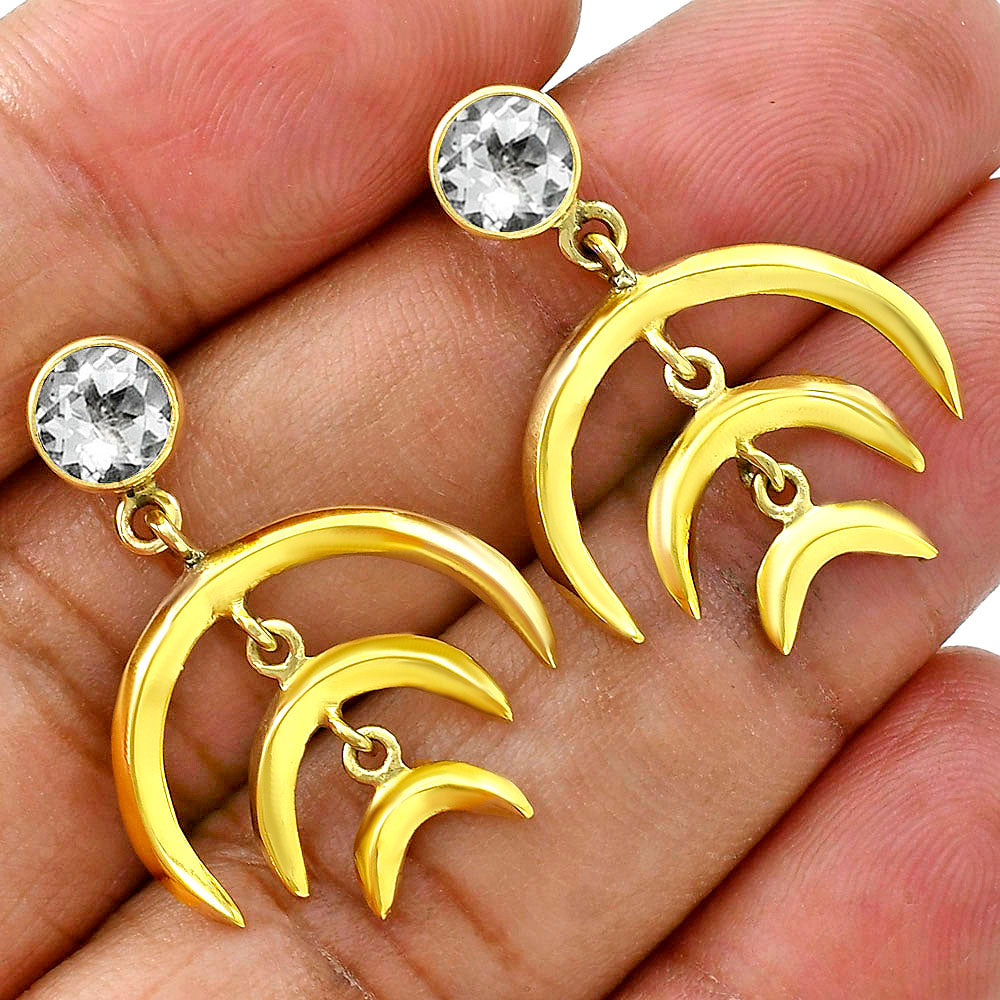 Celestial Triple Crescent Moon Gemstone Earrings 18K Gold Plated TGE1002 EM-1249
