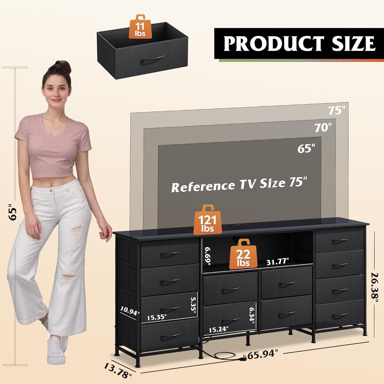 Twelve Drawer Dresser With Contemporary Led Lighting